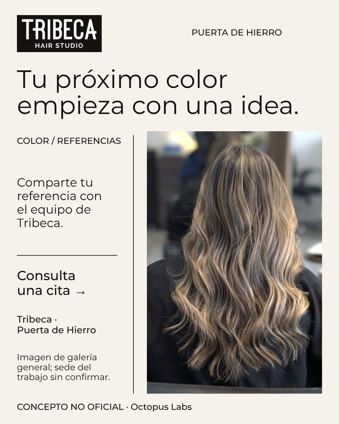 Concepto no oficial de Tribeca: Tu próximo color empieza con una idea. Fotografía publicada por el negocio y composición propia de muestra. Imagen de galería general; sede del trabajo sin confirmar.